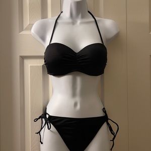 PINK Lace-Up Back Bandeau Bikini Top and string bottom